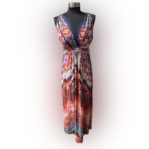 New Directions Boho Tribal Print Maxi Dress | Empire Waist | Size Medium
